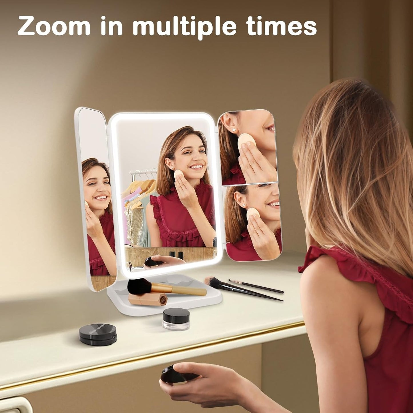 3 Folds Lighted Makeup Mirror